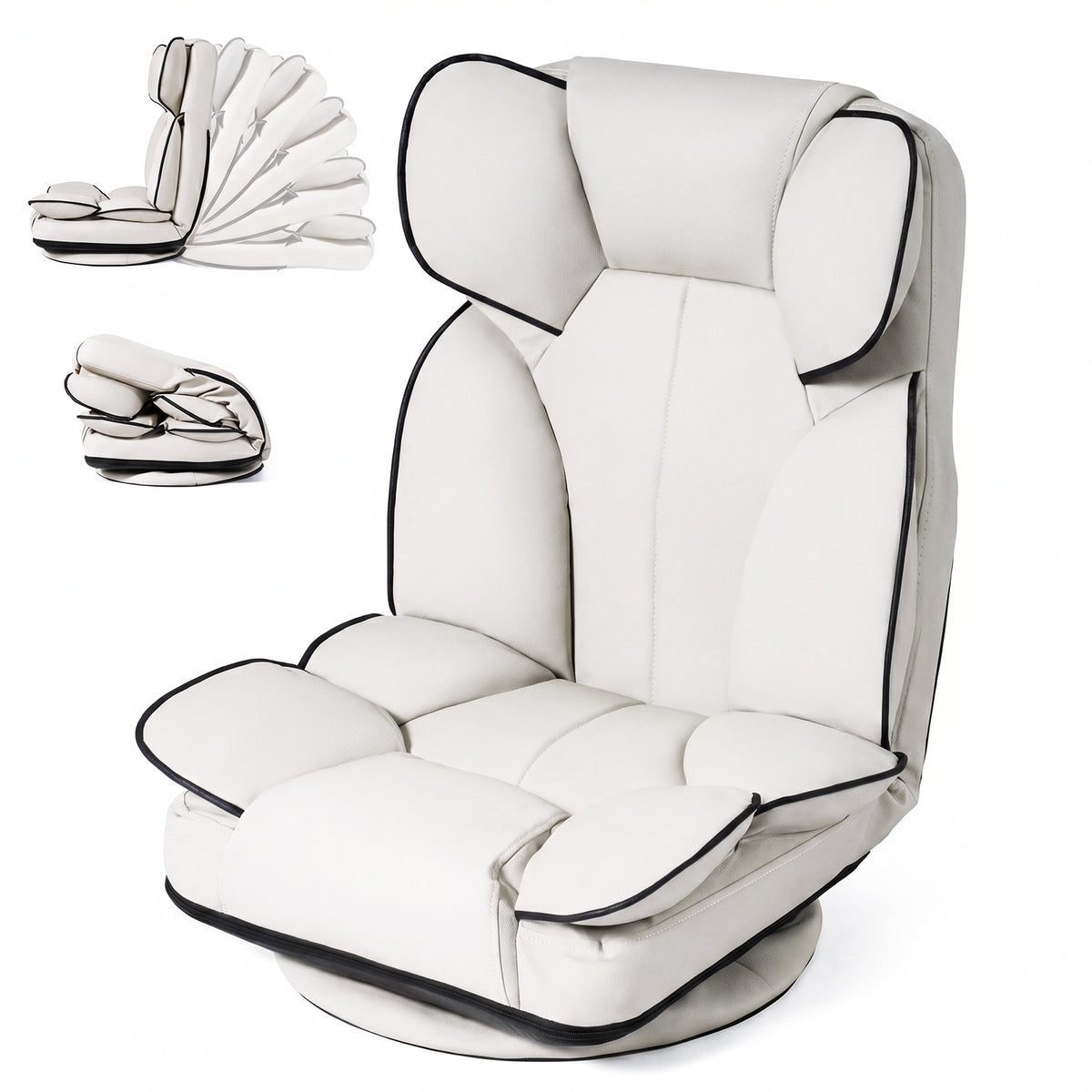 360 Degree Swivel Floor Gaming Chair Folding Lazy Lounger Couch with 6-Position Adjustable Backrest-White