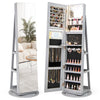 360-Degree Mirrored Jewelry Armoire with 3-Color Auto-on LED Lights-Grey
