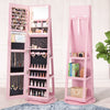 360-Degree Mirrored Jewelry Armoire with 3-Color Auto-on LED Lights-Pink