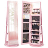 360-Degree Mirrored Jewelry Armoire with 3-Color Auto-on LED Lights-Pink