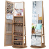 360-Degree Mirrored Jewelry Armoire with 3-Color Auto-on LED Lights-Wood