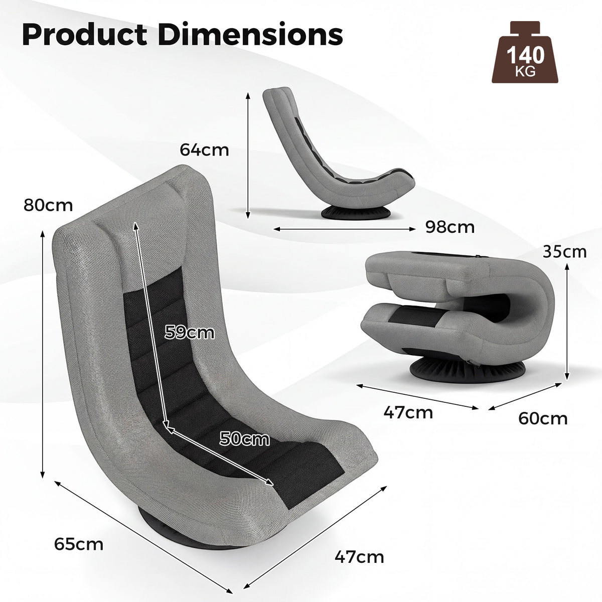 360° Swivel Gaming Chair 4 Position Adjustable Folding Floor Sofa-Black and Grey