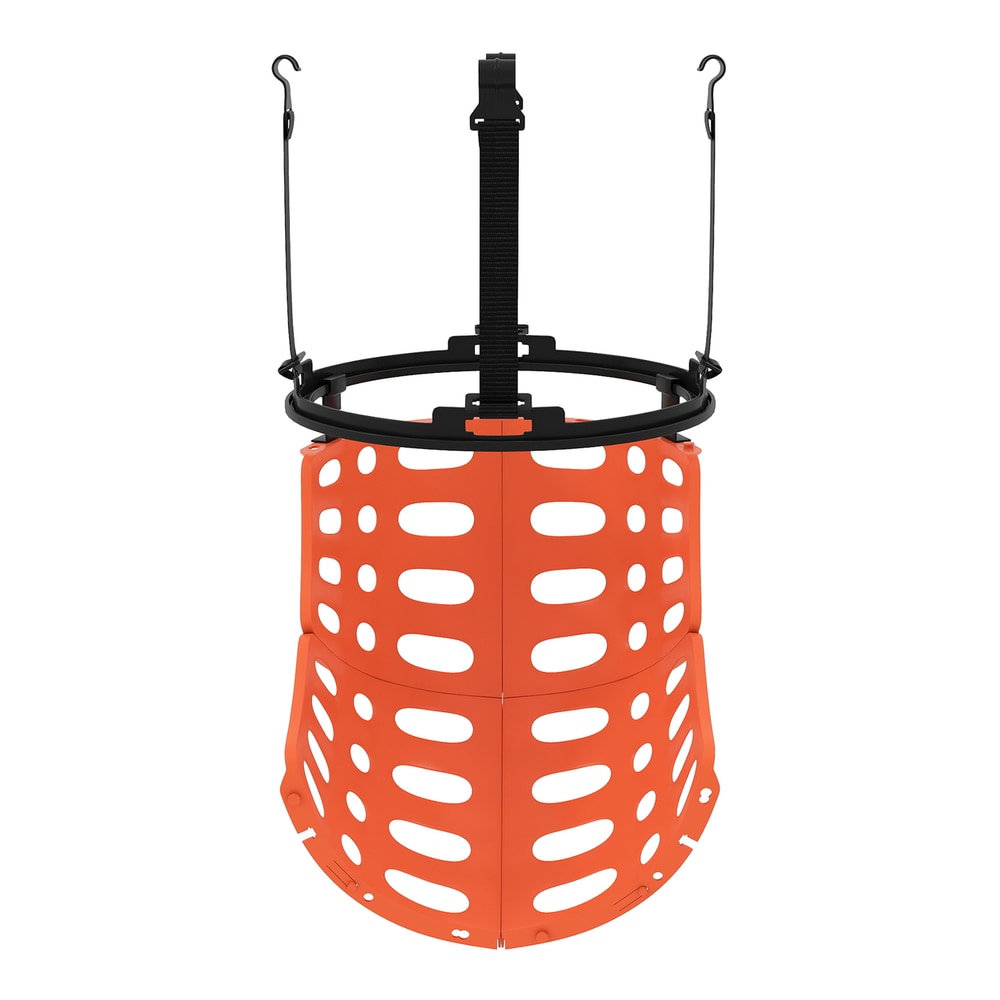 The basketball rebounder shown from a slightly different angle, highlighting its shape