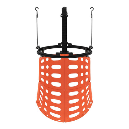 The basketball rebounder shown from a slightly different angle, highlighting its shape