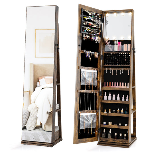 360° Swivel Jewelry Cabinet with a full length mirror and interior shelves