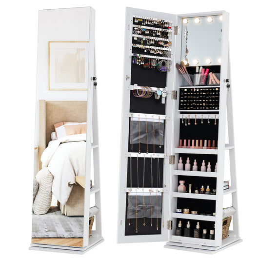 360° Swivel Jewelry Cabinet with a full length mirror and internal storage