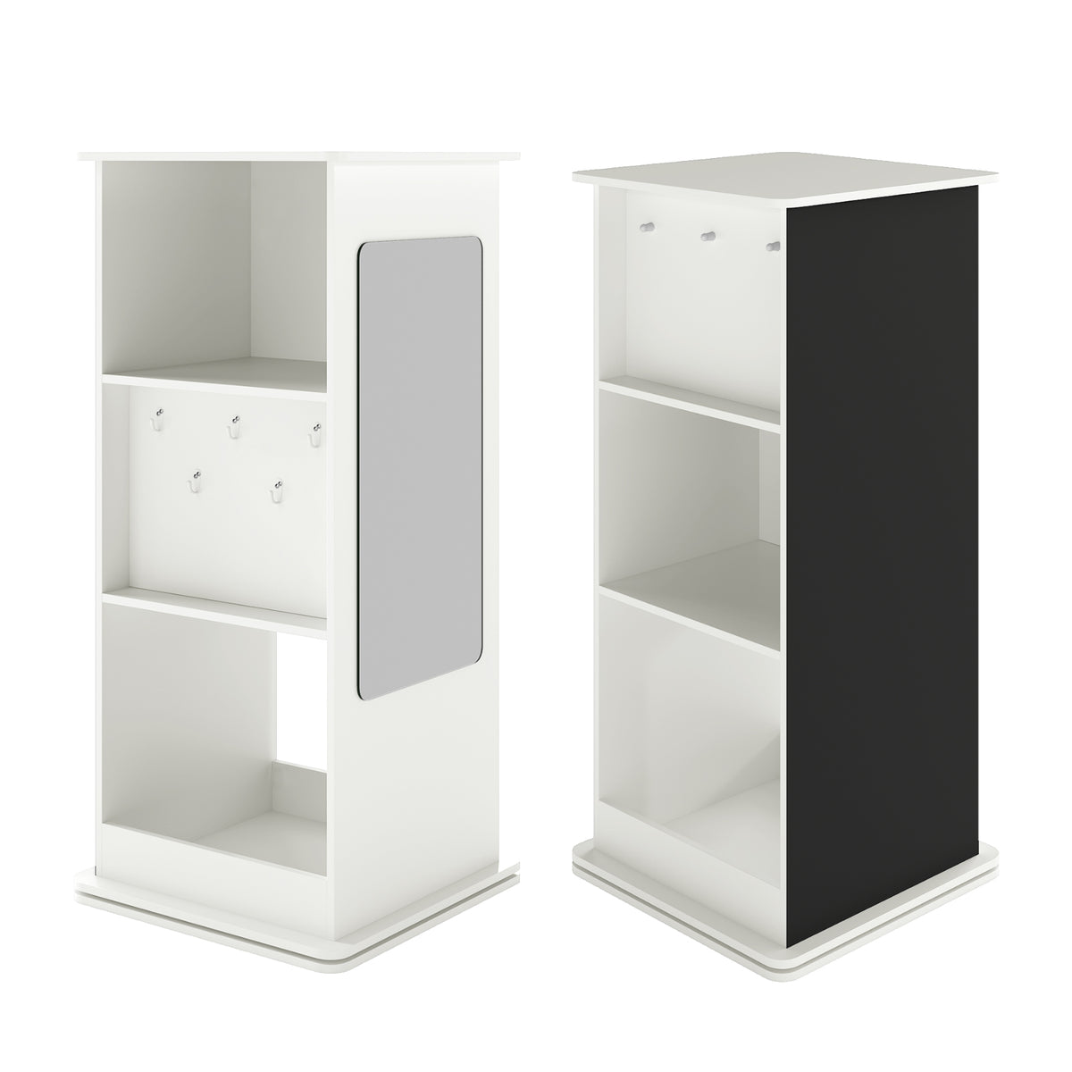 360° Spinning Corner Bookcase with Chalkboard and Open Compartments-White