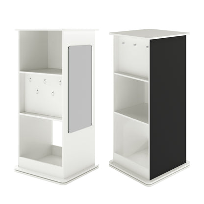 360° Spinning Corner Bookcase with Chalkboard and Open Compartments-White