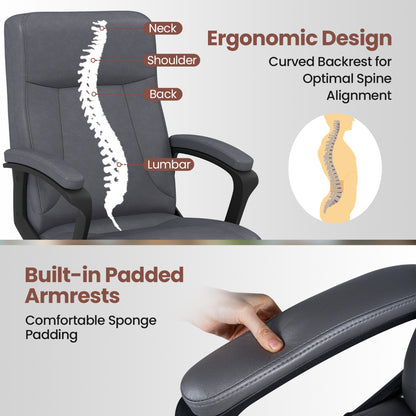 360° Swivel Task Chair with High Back and Built-in Armrests-Grey