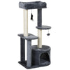 PawHut 100cm Cat Tree for Indoor Cats, Cat Tower Condo for Kittens with Cat House Sisal Scratching Posts, Hanging Ball Toys, Perches - Grey