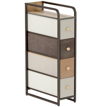 HOMCOM 4-Drawer Storage Organiser Unit, Chest of Drawers with Steel Frame for Bedroom, Living Room, Mixed-Brown