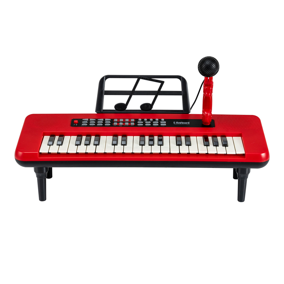 37 Keys Kids Portable Piano Keyboard in red with a microphone and music stand