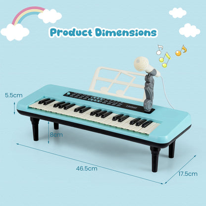 Product dimensions diagram for the blue kids piano keyboard