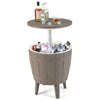 Outdoor Cooler Side Table with Telescopic Tabletop for Beer & Wine-Brown