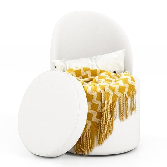 38 L Storage Ottoman Faux Velvet Vanity Stool with lid removed to reveal a yellow patterned throw