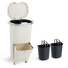 38L Kitchen Trash Can Sorting Garbage Bin with Lid 2 Detachable Buckets-Beige