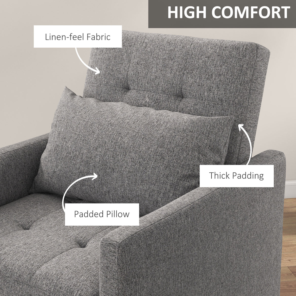 HOMCOM 3-In-1 Single Chair Bed with Adjustable Backrest in Grey
