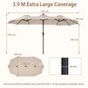 390cm Double-Sided Patio Umbrella Large Rectangle Market Umbrella with 36 LED Lights-Beige