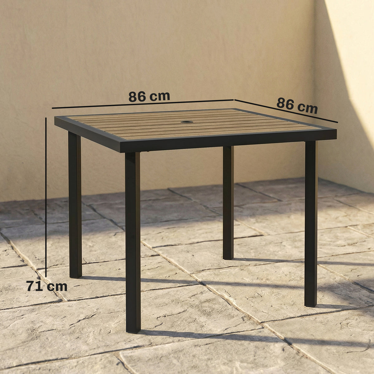 Outsunny Square Garden Dining Table with 5.4cm Parasol Hole in Brown