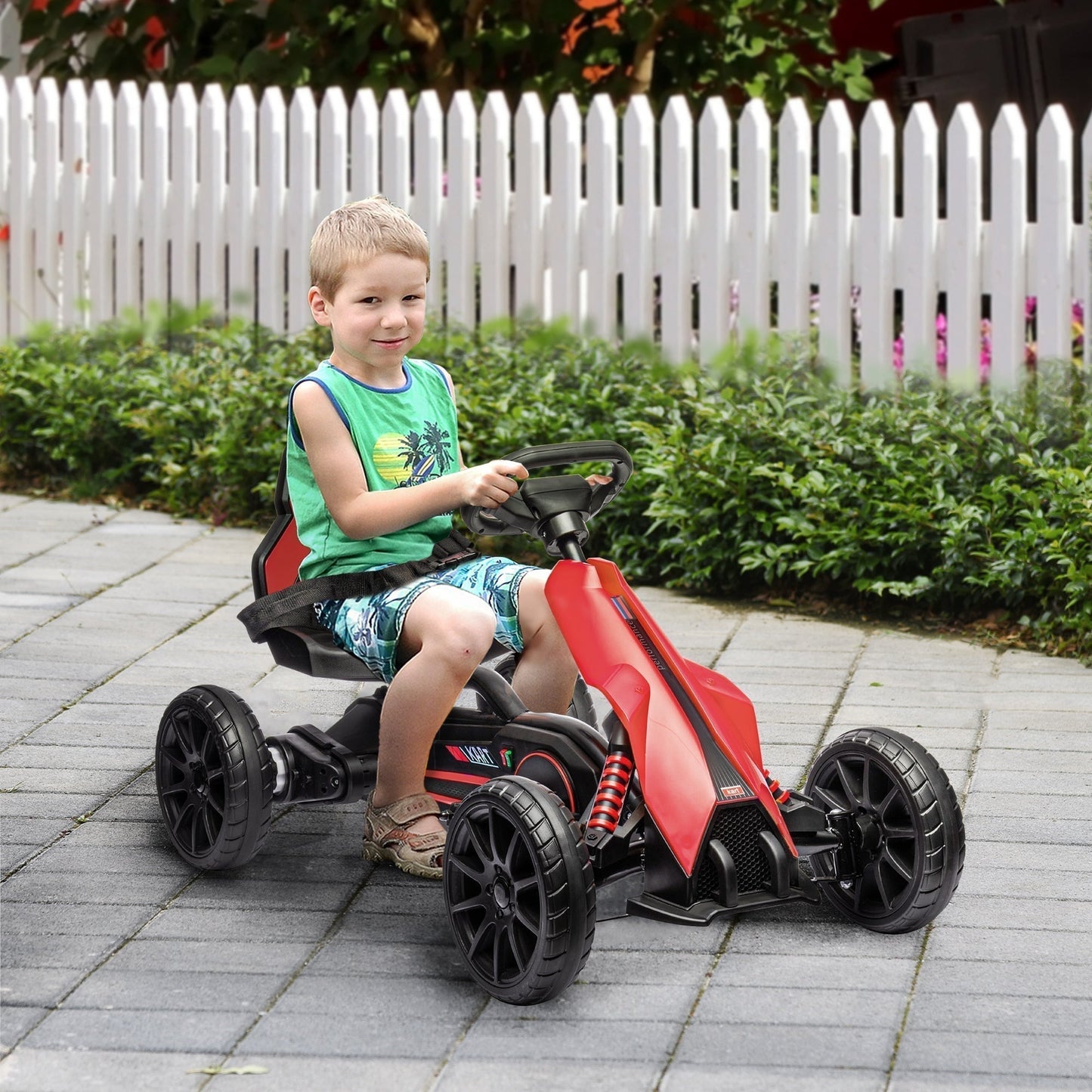 HOMCOM 12V Electric Go-Kart for Kids, Ride-On Racing Go-Kart, with Forward and Reversing Functions, for Ages 3-8 Years - Red