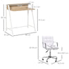 HOMCOM Home Office Chair and Computer Desk Set, Faux Leather Desk Chair with Swivel Wheels, Study Desk with Storage Shelf, White