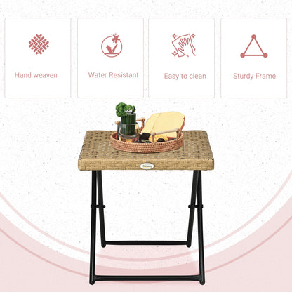 Outsunny طاولة قهوة صغيرة مربعة قابلة للطي من الروطان للحديقة، طاولة جانبية منسوجة من الخيزران للاستخدام في الشرفة الخارجية 40 ارتفاع × 40 طول × 40 عرض سم، طبيعي