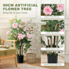 HOMCOM 90cm Artificial Rose Tree, Decorative Fake Plant with 344 Silk Leaves 17 Flowers for Outdoor Indoor Decor, Pink