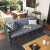 Outsunny 3 Seater All Weather Outdoor Sofa, Garden Rattan Sofa with Cushions and Mental Frame, Grey