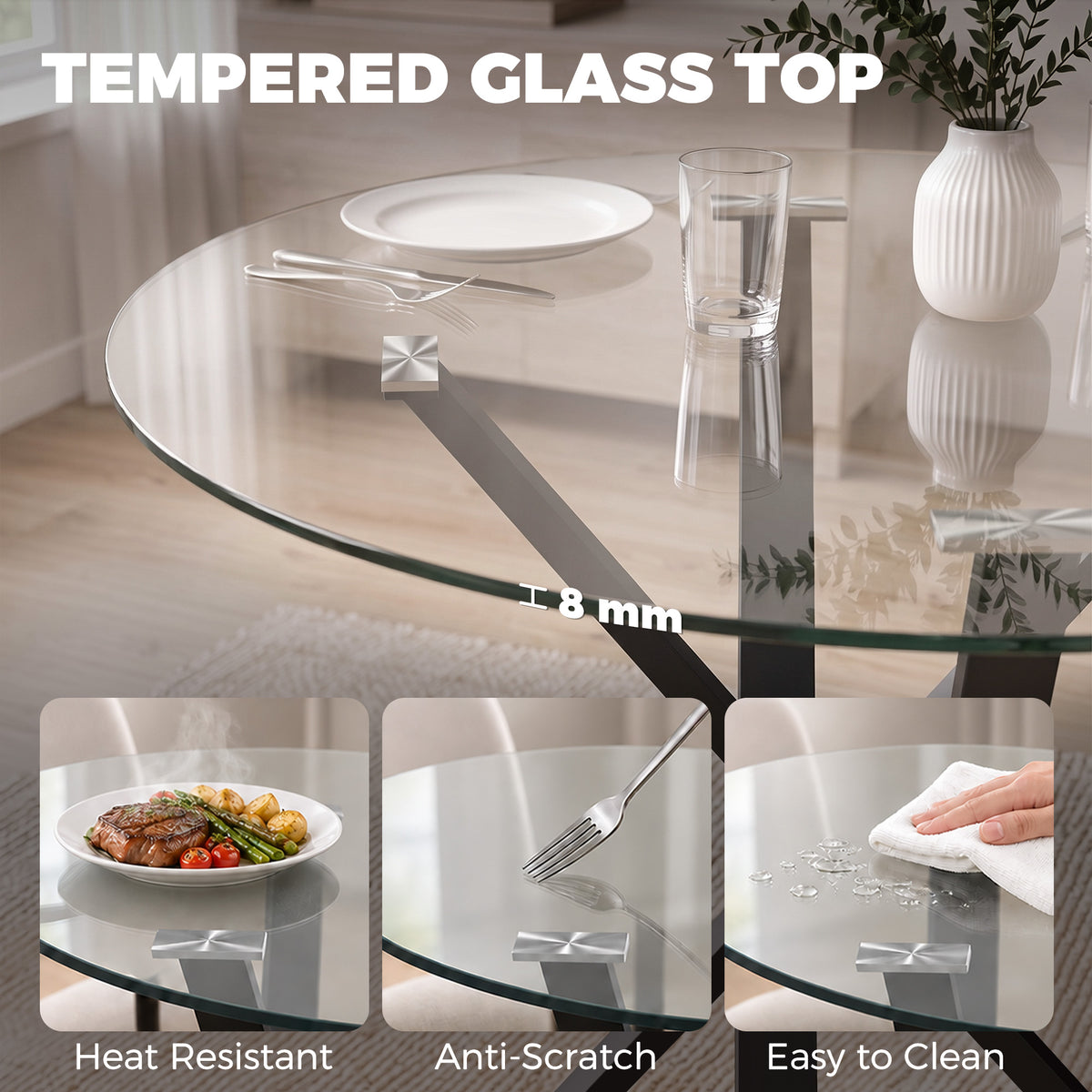 HOMCOM Round Dining Table for 4 in Clear