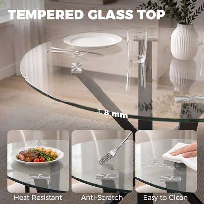 HOMCOM Round Dining Table for 4 in Clear