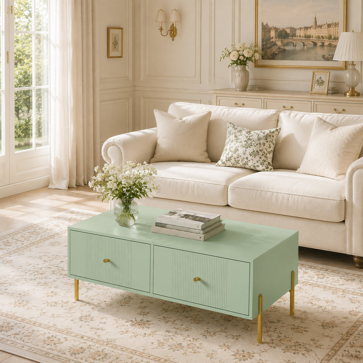 HOMCOM Modern Coffee Table in Light Green
