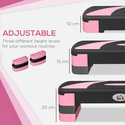 HOMCOM Aerobic Step with 3-Level Adjustable Heights in Black and Pink