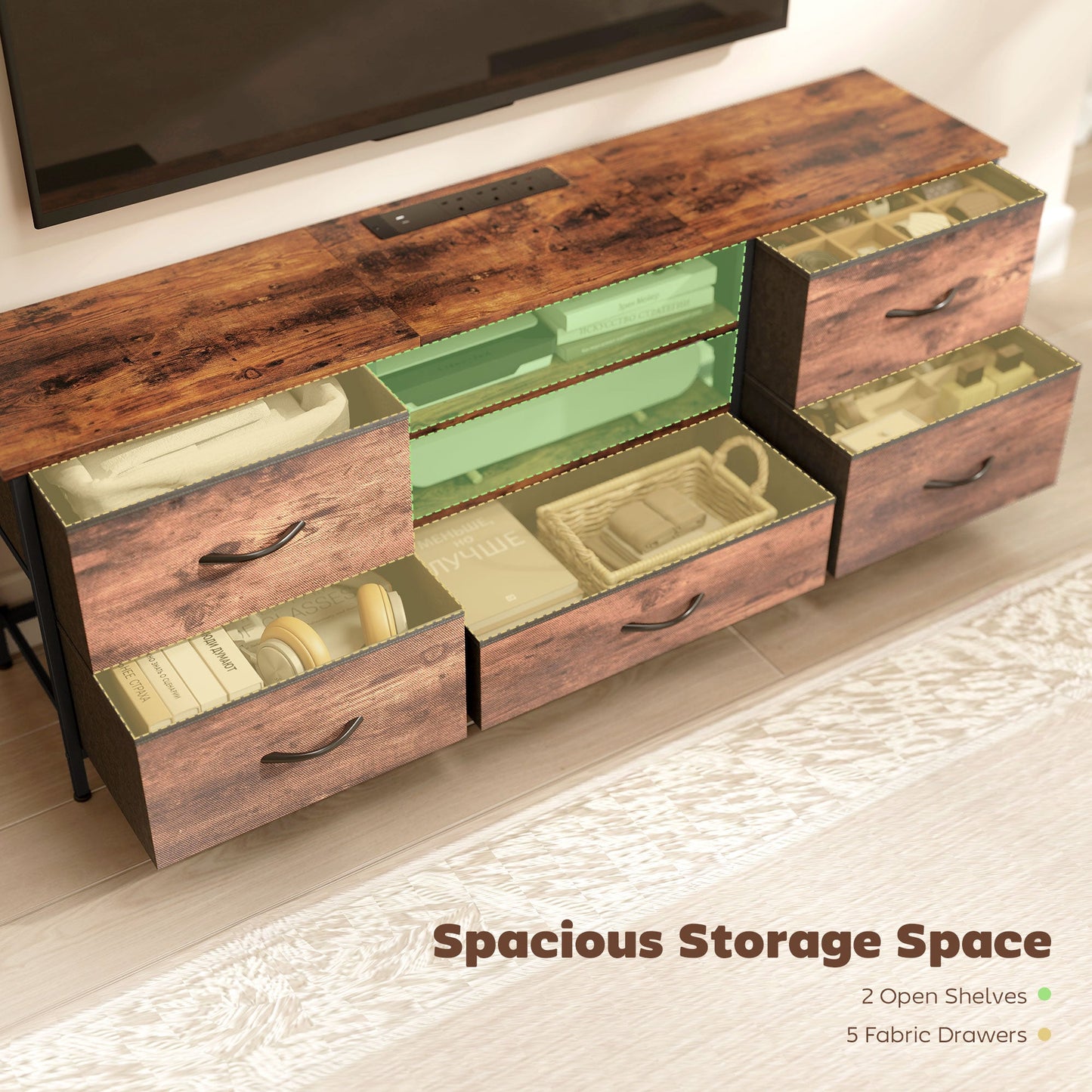 HOMCOM Multi-Storage Industrial TV Stand - Brown/Grey/Black