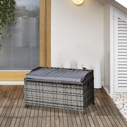 Outsunny 130 L Rattan Garden Storage Box in Mixed Grey