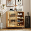 HOMCOM Bamboo Shoe Cabinet with 2 Sliding Slat Doors, 16Pairs, Adjustable Shelves, Natural
