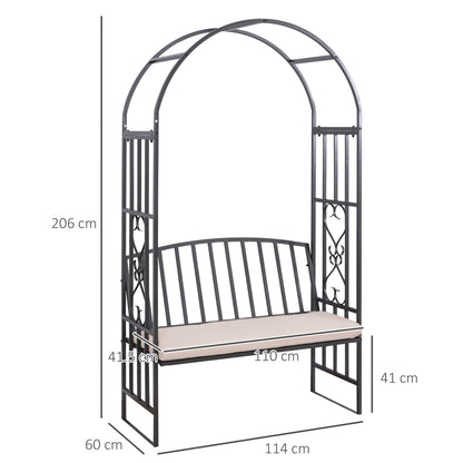 مقعد حديقة مع إطار معدني من Outsunny بقوس، 114 طول × 60 عرض × 206 ارتفاع سم - رمادي
