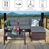 3 Pieces Patio Conversation Bistro Set with Washable Couch Cushion-Grey
