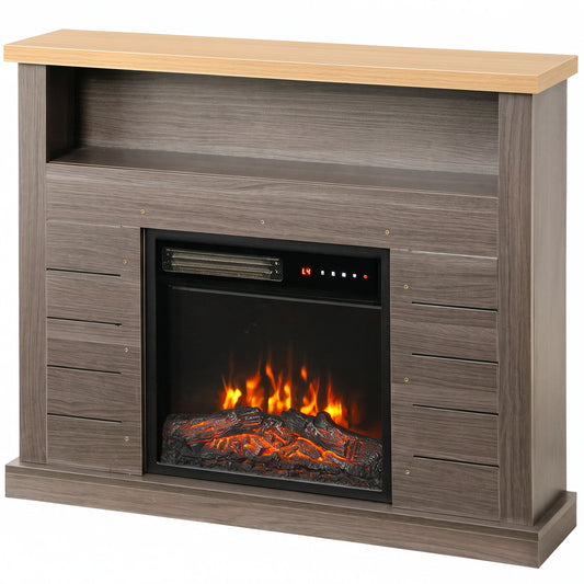 HOMCOM Electric Fireplace Suite, 1800W Electric Fire and Surround with LED Flame, Remote, Thermostat Overheat Protection