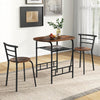 3-Piece Dining Table Set with Extra Wine Rack and Metal Frame-Rustic Brown