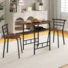 3-Piece Dining Table Set with Extra Wine Rack and Metal Frame-Rustic Brown