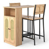 3-Piece Bar Table and Chairs Set Counter Height with PE Rattan Cabinet-Natural