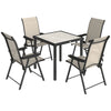 Outsunny 5 Pieces Outdoor Dining Set, Garden Dining Set for 4 with Square Table and Folding Chairs, Brown