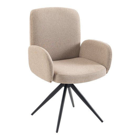 HOMCOM Swivel Accent Chair, Upholstered Linen-Look Armchair with Curved Backrest, Wrapped Armrests for Living Room, Light Brown