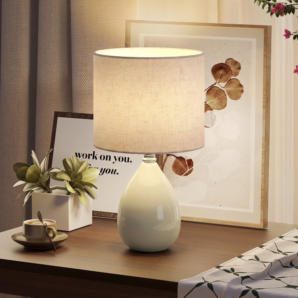 HOMCOM Table Lamp in Cream White