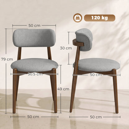 HOMCOM Dining Chairs Chenille Upholstered Kitchen Chairs Curved Backrest Rubberwood Legs Grey