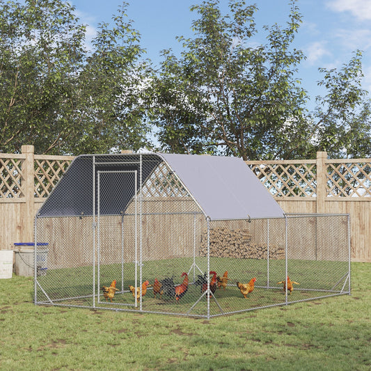 حظيرة دجاج PawHut Walk In Chicken Run مع سقف خارجي لـ 10-12 دجاجة، قن دجاج، قلم بط، 2.8 × 3.8 × 2 متر