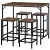 HOMCOM 5-Piece Breakfast Bar Table and Stools Set, Kitchen Bar Table Set with High Table and 4 Stools, Space Saving Compact Dining Furniture for Small Spaces, Rustic Brown