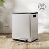 HOMCOM 50L Dual Compartment Stainless Steel Bin, with Deodoriser Holders - Silver