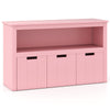 3-Drawer Wood Storage Cabinet with Wheels and Large Storage Space-Pink