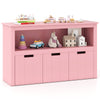3-Drawer Wood Storage Cabinet with Wheels and Large Storage Space-Pink